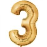 16" Numbers 3 Foil Balloons Gold