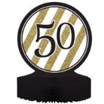 Black and Gold 50th Centerpiece With Honeycomb