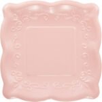 Pink 7in Square Scalloped Embossed Plate 8/pack