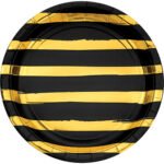 Black And Gold Stripe Plate 8/pack