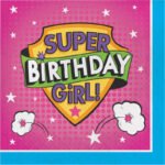 Girl Super Hero Happy Birthday Lunch Napkin 16/pack