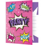 Girl Super Hero Invite 8/pack