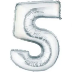Number 5 Mylar balloon silver
