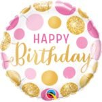 18inches Pink and Gold Polka Dot Happy Birthday