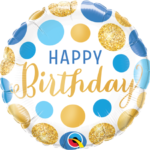 18inches Happy Birthday Gold and Blue Dots