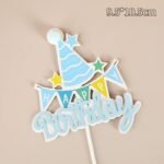 Blue Cone Shaped Happy Birthday Cake Topper With Pom