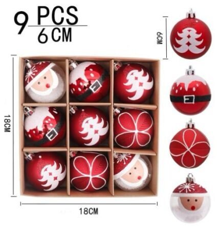 6cm Red And White Christmas Ball Ornaments 9/pack
