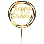 Glitter Gold Round Happy Birthday Cake Topper