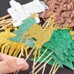 Gold Reindeer And Green Tree Cupcake Topper 24/pack