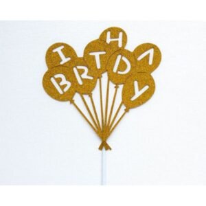 Gold Balloon Shaped Happy Birthday Cake Topper