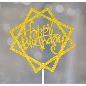 Gold Square Happy Birthday Cake Topper