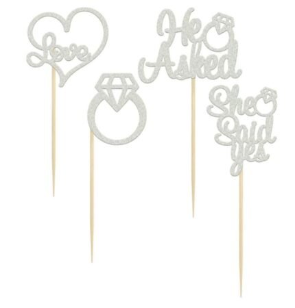 Silver She Said Yes Cupcake Topper 25/pack