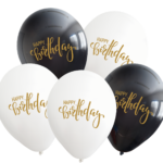 12inches Happy Birthday Black/White Balloons Gold Print Latex Balloons