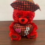 30cm Red Teddy With Check Heart