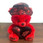 40cm Red & Black Heart Teddy Bear With Flowery Hat