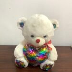 40cm White Teddy Bear With Multicolour Sequence Heart