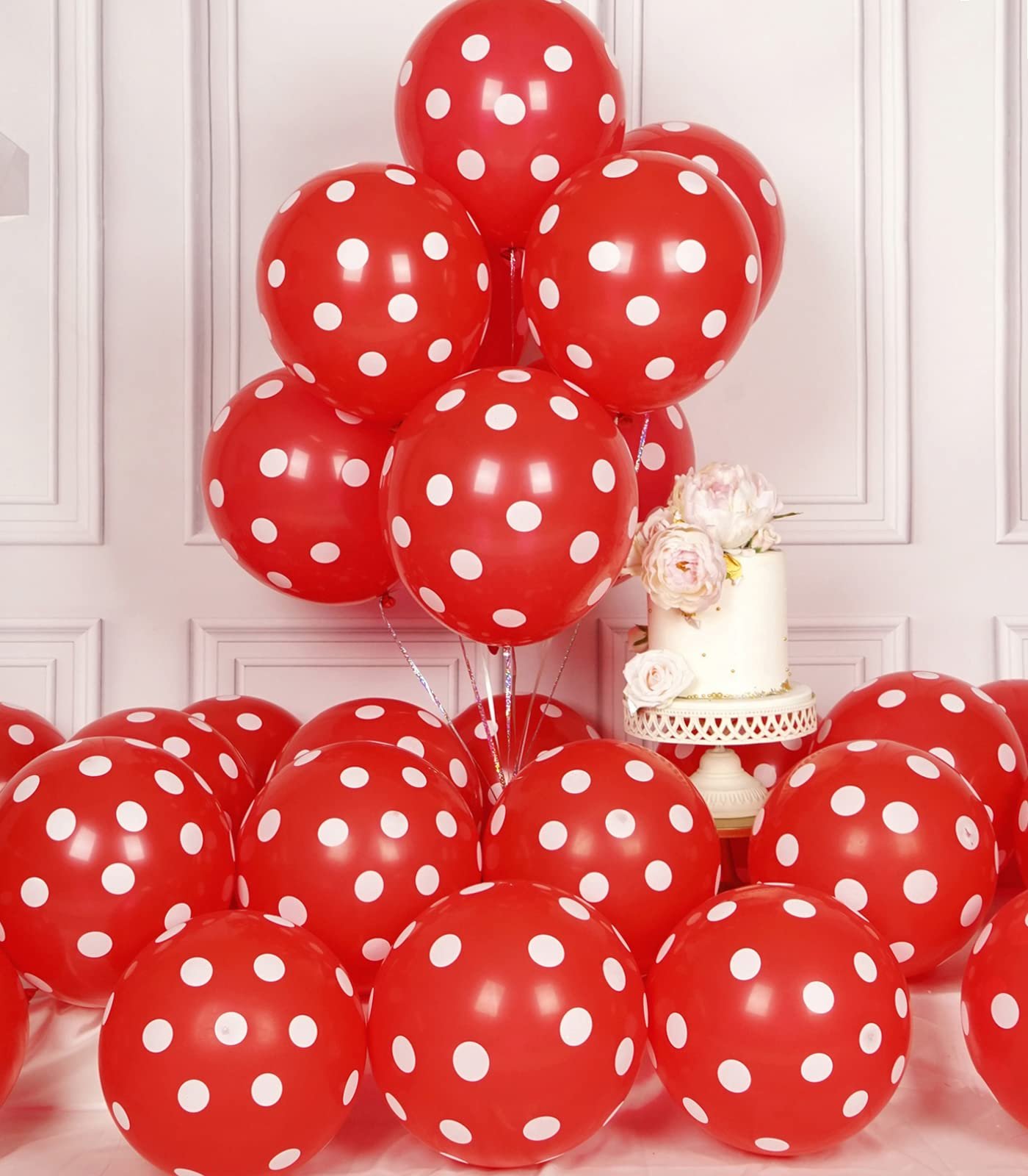 712ObBwk6GL 12inches Red Polka Dot Latex Balloon 100/pack - Image 1