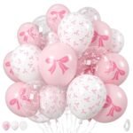 Pink & White Bow Latex Balloon