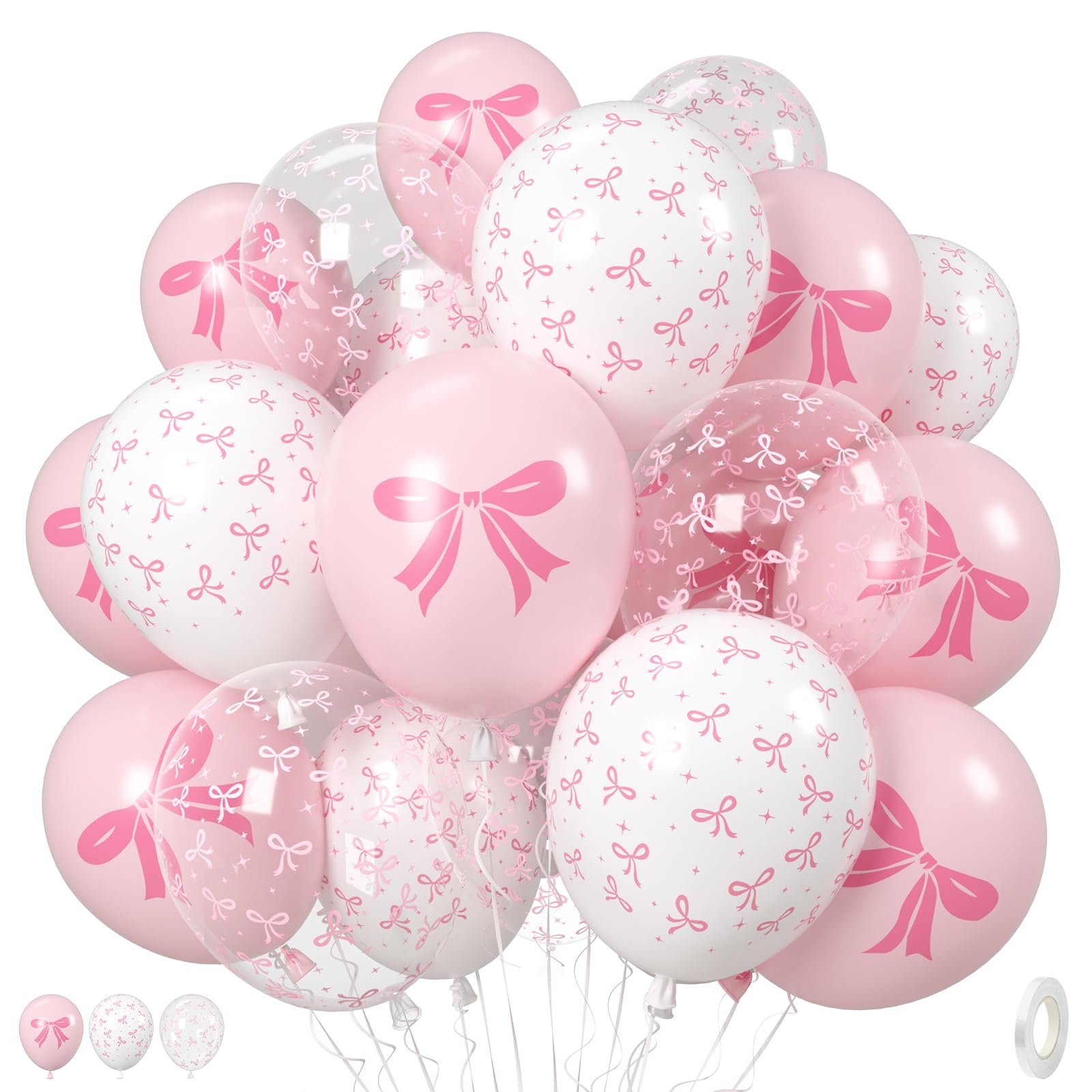 71Kk3Dhh+TL Pink & White Bow Latex Balloon - Image 1
