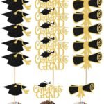 Gold & Black Grad Cupcake Topper 9/pack