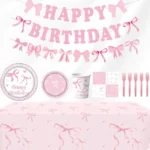 Pink & White Bow Tableware Set