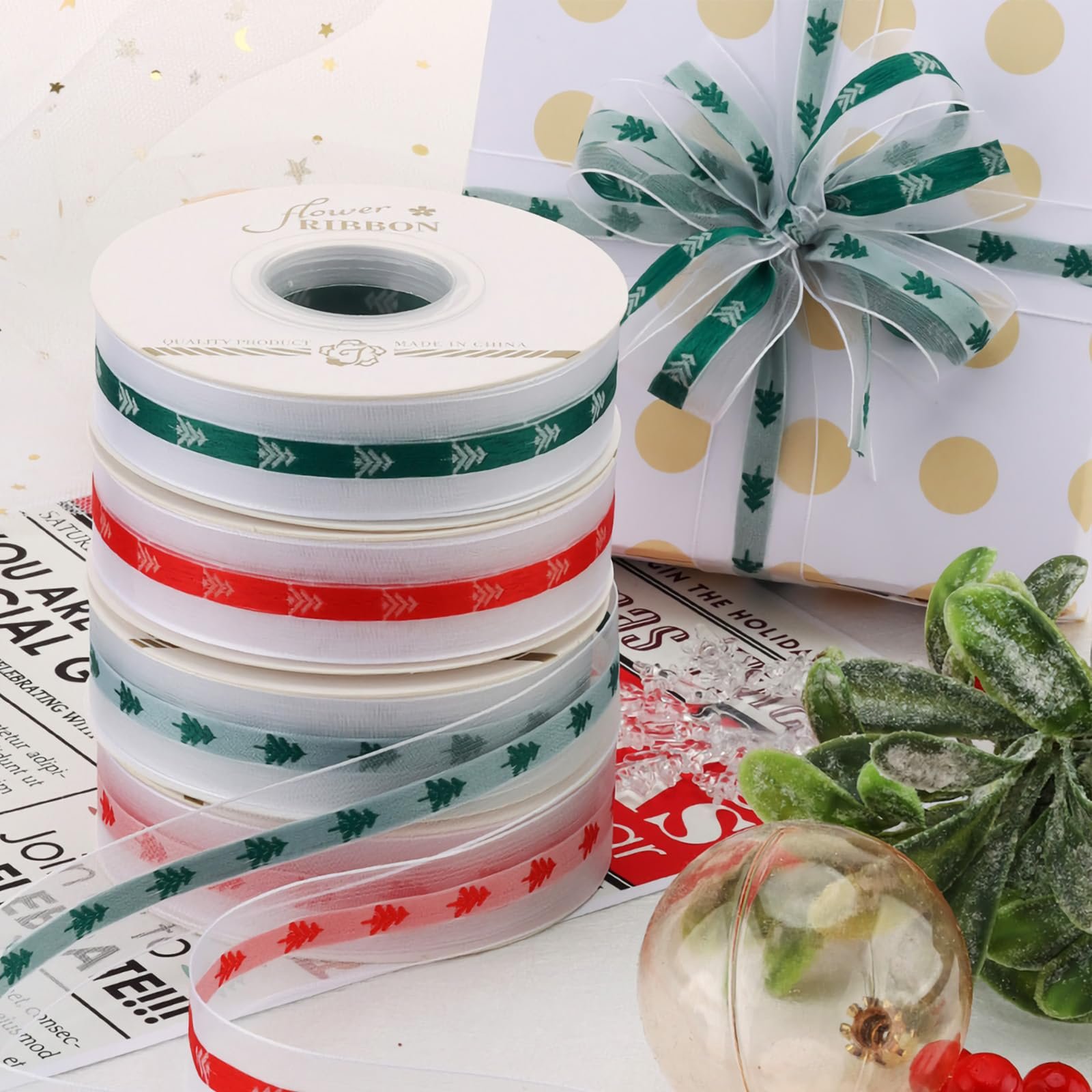 71oaZCbh5lL Christmas Tree Design Ribbon - Image 1